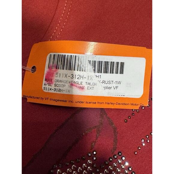 Harley Davidson Tank Top Wom 1X Red Orange Eagle Rhinestone 2007 Killer Creek GA - Picture 7 of 13
